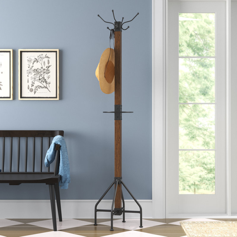 Donan 8 - Hooks Freestanding Coat Rack, Walnut Brown/Black