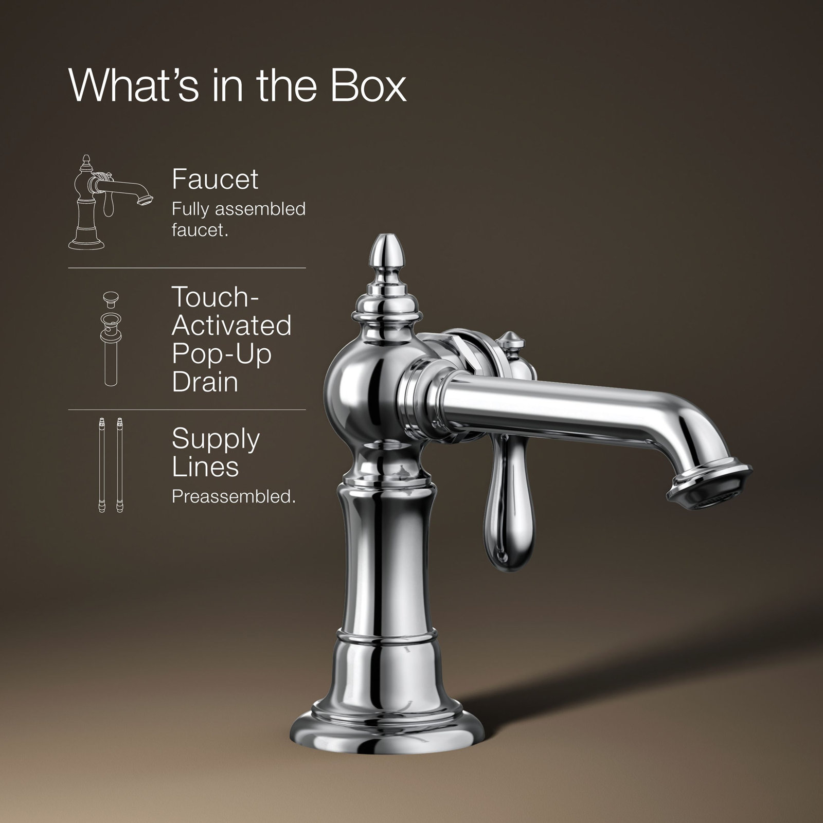 Artifacts Single-Hole Bathroom Faucet with Drain, Polished Chrome