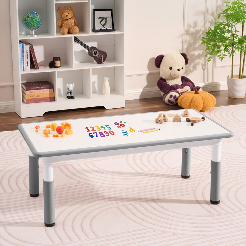 Adjustable Kids Table, Arts and Crafts Child Table with Graffiti Desktop, 7 Level Height Adjustable Children Table for Ages 3-8, Easy to Wipe Toddler Desk for Classrooms/Daycares/Homes,Grey,White