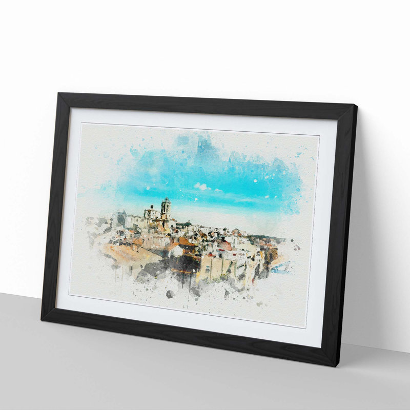 View of Tarragona in Spain in Abstract - Picture Frame Graphic Art Print, 60cm H x 91cm W x 2cm D, Black