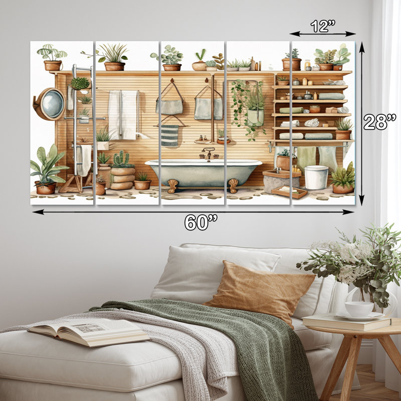 «Natural Bathroom Decor», art mural sur toile, 5 panneaux égaux