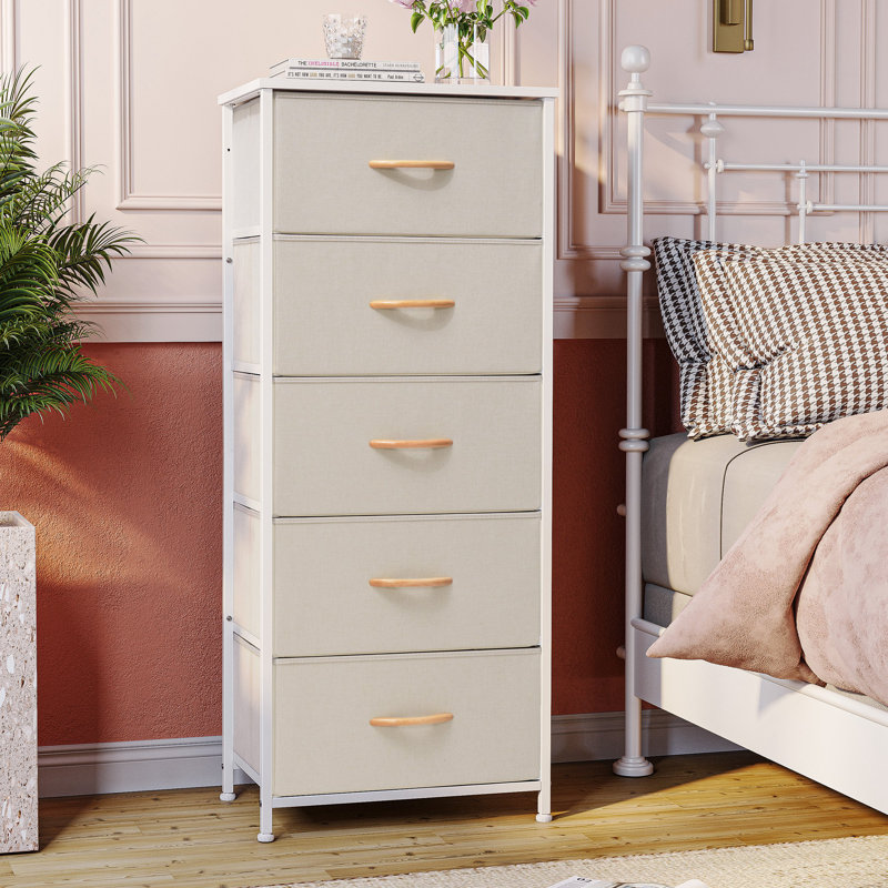 Commode 5 tiroirs Annyka, Blanc / beige