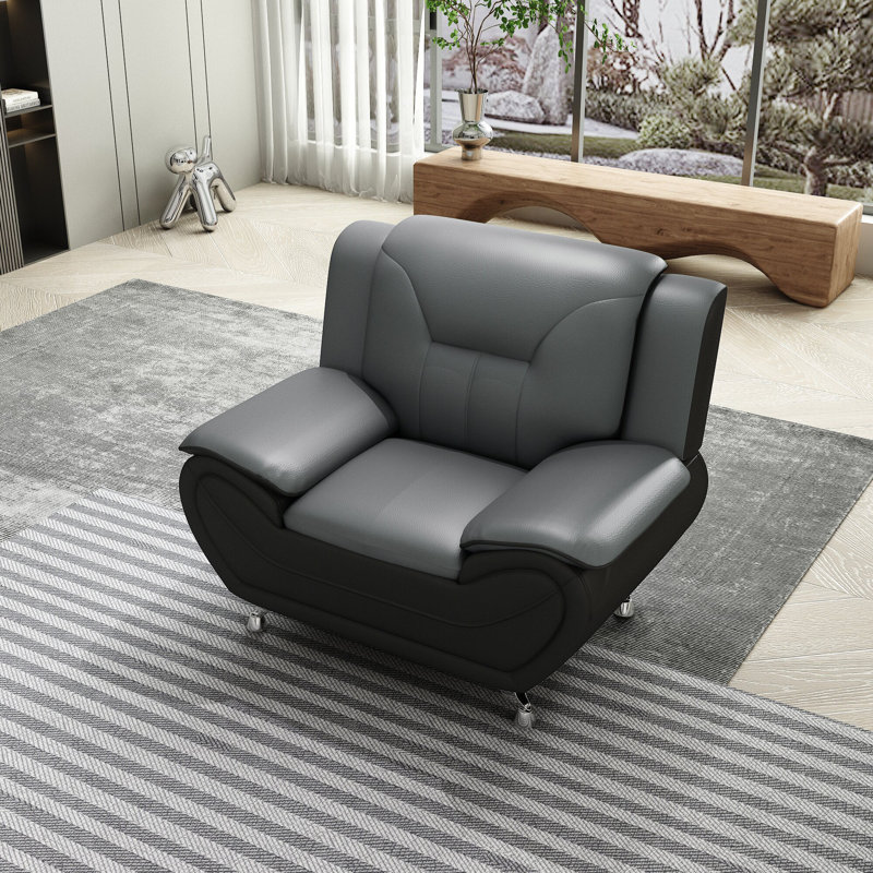 Daeshaun Faux Leather Club Chair, Gray Faux Leather