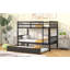 Lit superposé simple au-dessus de simple en bois d'hévéa avec lit gigogne, convertible en lit simple, lit superposé simple avec échelle et garde-corps de sécurité