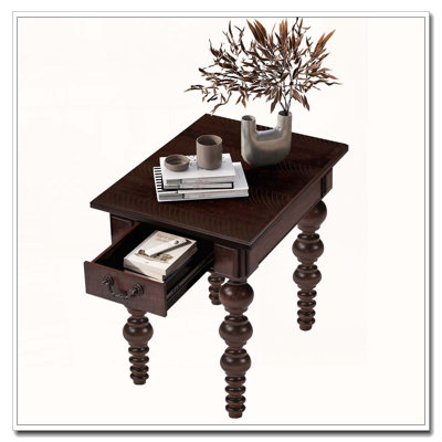 Solid Wood End Table with Drawer and No-Tools Assembly