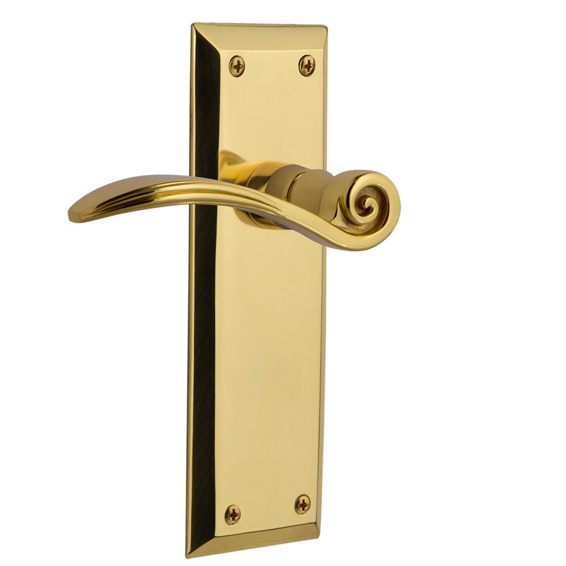 New York Plate Passage (Hall & Closet) with Swan Lever, 2.375", Polished Brass