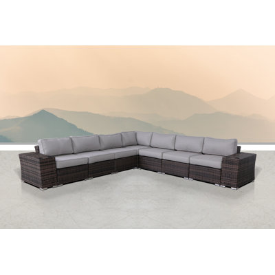 Ensemble de conversation modulaire en rotin 9 pièces avec coussins Biles