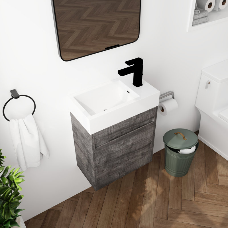 Ajahn 18" Wall Mounted Single Bathroom Vanity Set, Floating Bathroom Vanity with Soft Close Door, Resin Top, Gray
