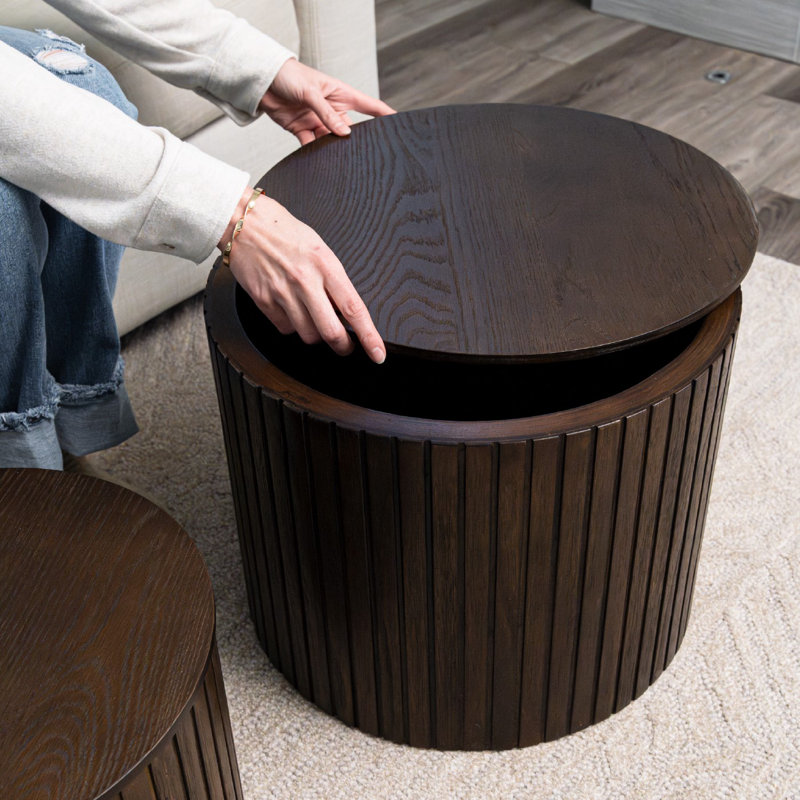 Maven Lane Austin Round Wood Nesting Coffee Tables with Storage, Brown