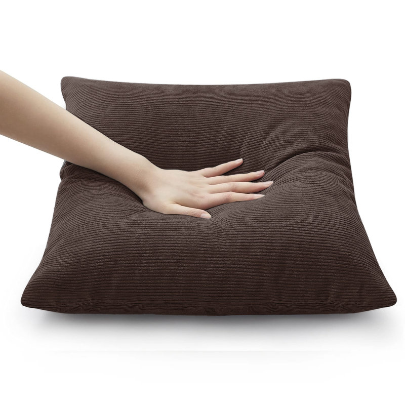 Striped Square Scatter Crushed Velvet Cushion Cover (Set of 4), Coffee