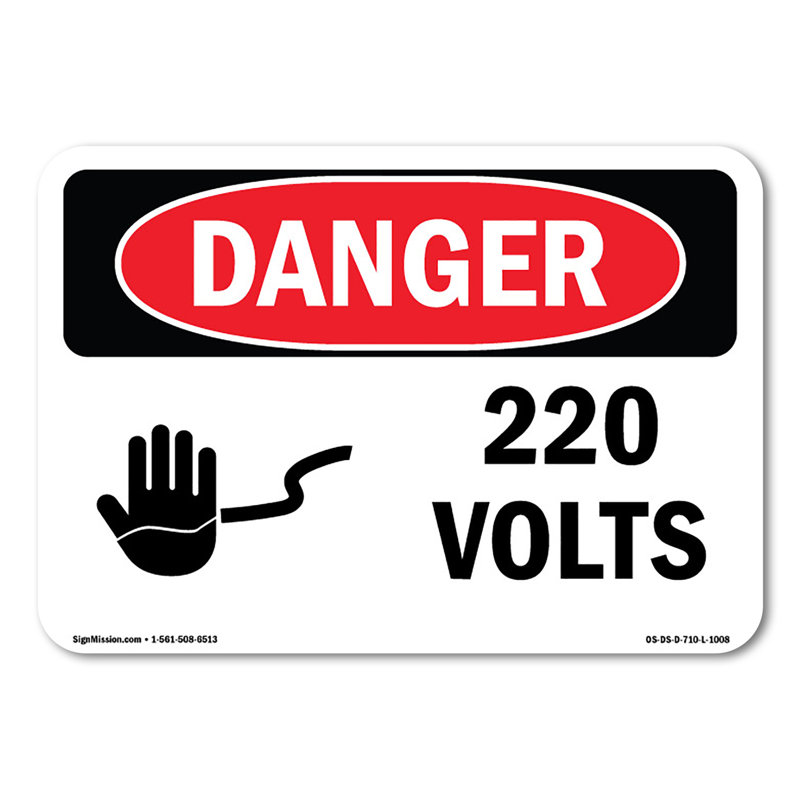 Autocollant 220 volts 5 po x 3,5 po