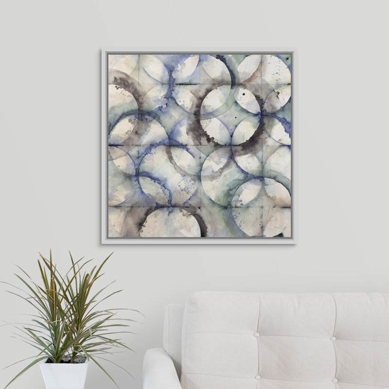« treillis work », peinture sur toile, H 25,7 po x l 25,7 po x P 1,75 po, Cadre flottant blanc