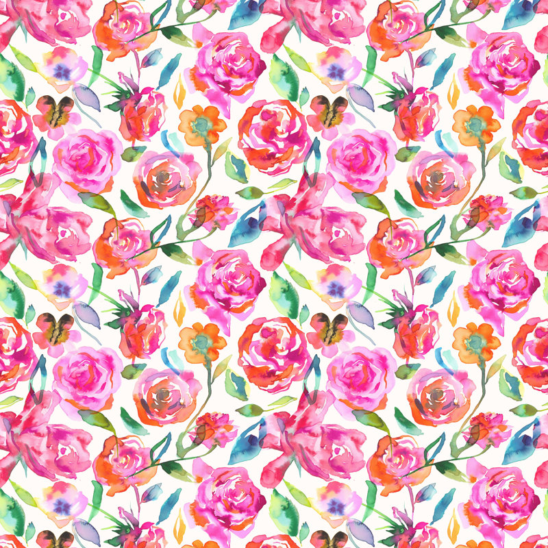 «Watercolor Summer Roses» par Ninola Design - impression sur toile tendue, H 30 po x l 30 po