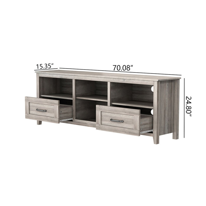 Meuble télé, console multimédia avec tiroirs, tablette ouverte, grand espace de rangement pour téléviseur de 70 po ou moins