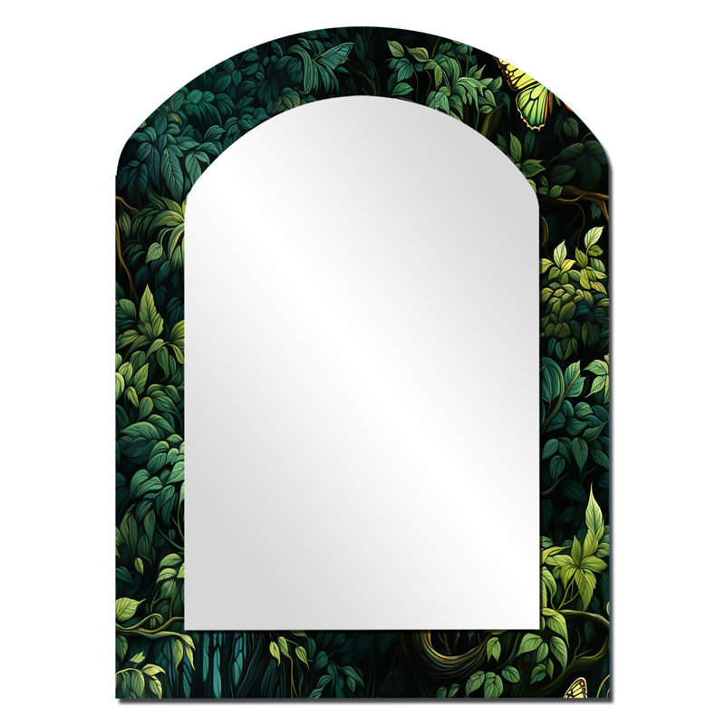 Emerald Canopy Forest - miroir mural décoratif arche botanique, miroir asymétrique boho, 34 po x 25 po
