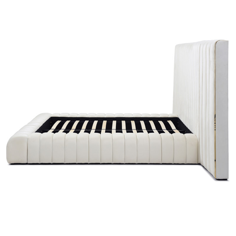 Lit plateforme tapissier Avalon, Crème, Grand