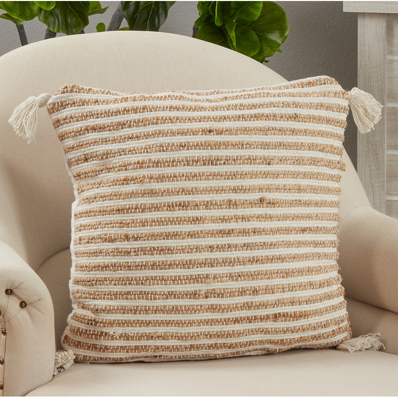 Aziza Collection Tassels Cotton Pillow Cover, White