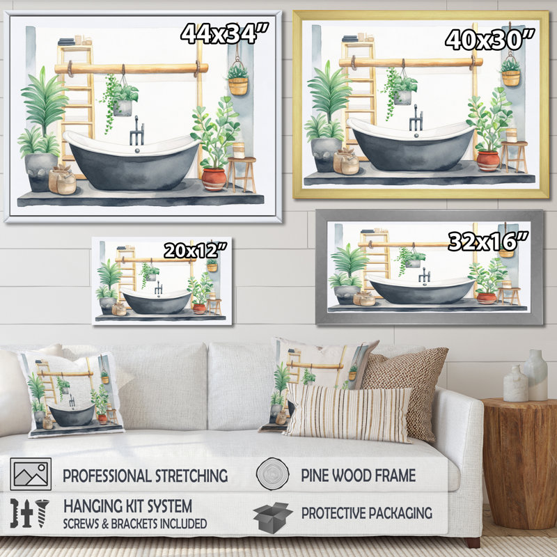 "Natural Bathroom Decor VI", reproduction d'art sur toile, Cadre doré à une seule photo, H 12 po x l 20 po x P 1 po