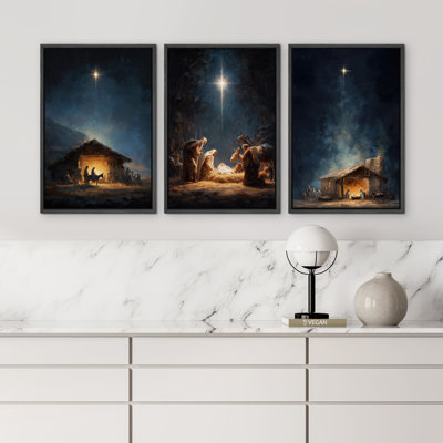 Reproduction d'art de chambre de la crèche de la nuit de la chambre de la Nativité, art mural sur toile encadrée, 3 pièces
