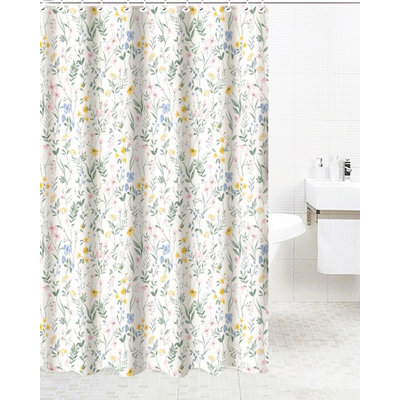Rideau de douche en poly + crochets en métal - Floral