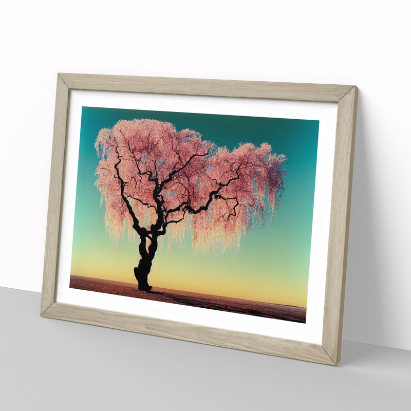 Evocative Weeping Willow Tree - Framed Print, 46cm H x 64cm W x 2cm D, Oak