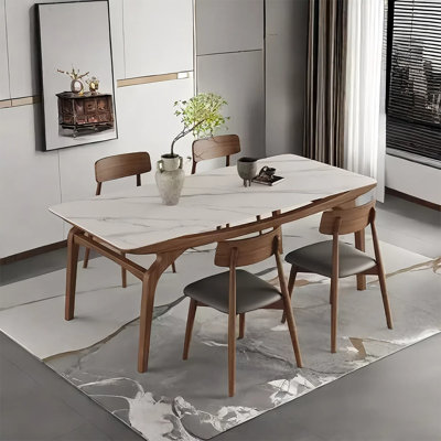 Rectangular rock plate dining table and chair set