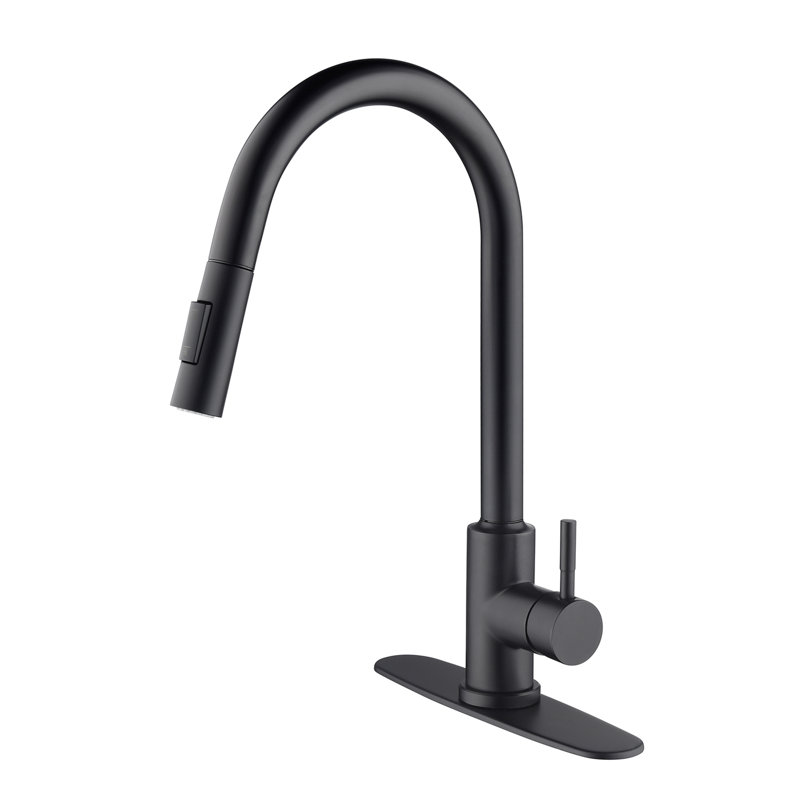 Robinet de cuisine noir mat en acier inoxydable tactile avec tirette. Buse rotative à 360 ° pour un nettoyage complet de l'évier. Résistance à la corrosion et à la rouille. Poignée simple pour régler le débit d'eau. 8,04