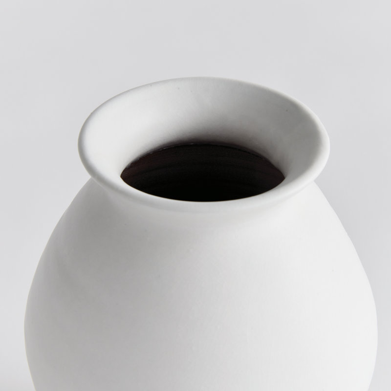 Ambretta Handmade Terracotta Table Vase, White, 8.75" H x 6.25" W x 6.25" D
