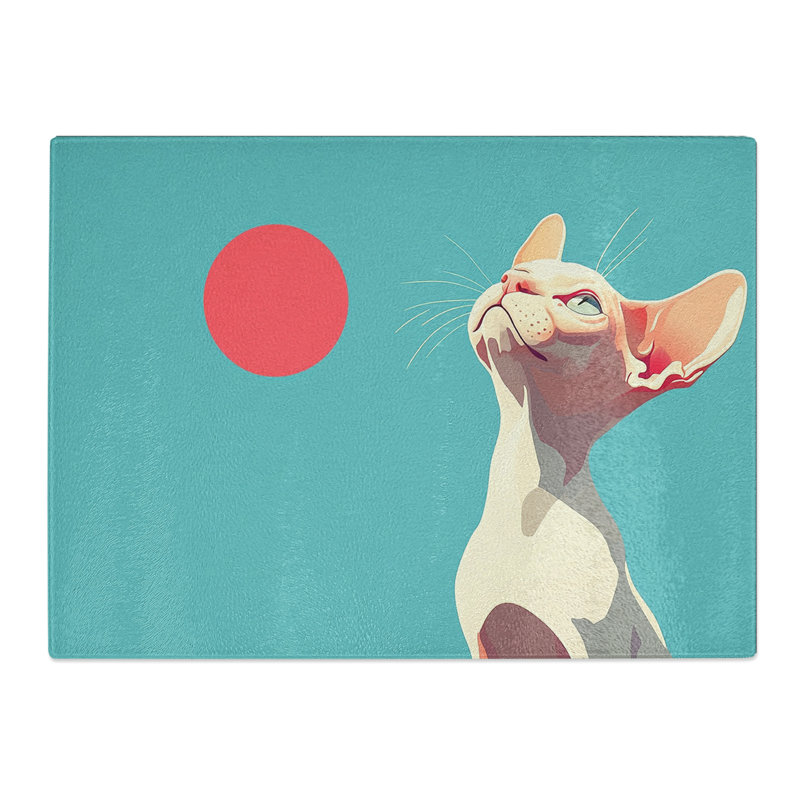Sphynx Cat Illustrated  Glass Chopping Board