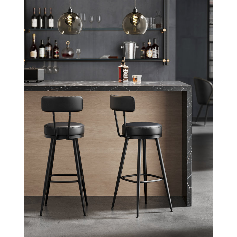 Upholstered Counter Stool with Metal Frame, Black