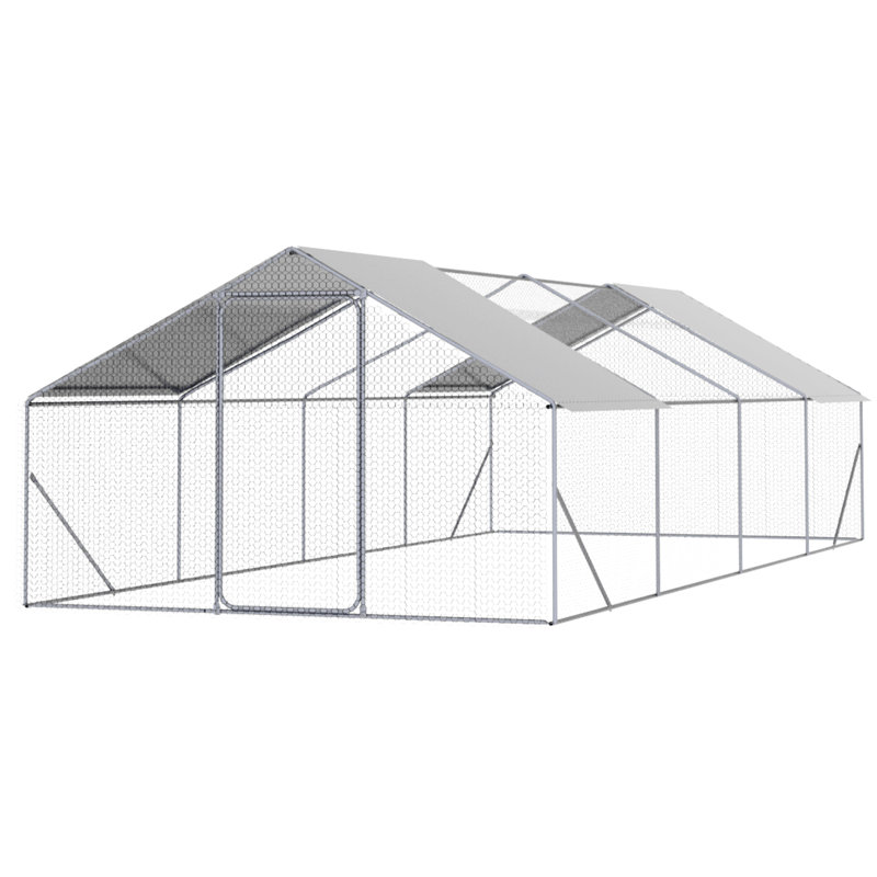Poulailler d'extérieur en métal 3 pièces pour la ferme, H 78,74 po x l 236,22 po x P 118,11 po
