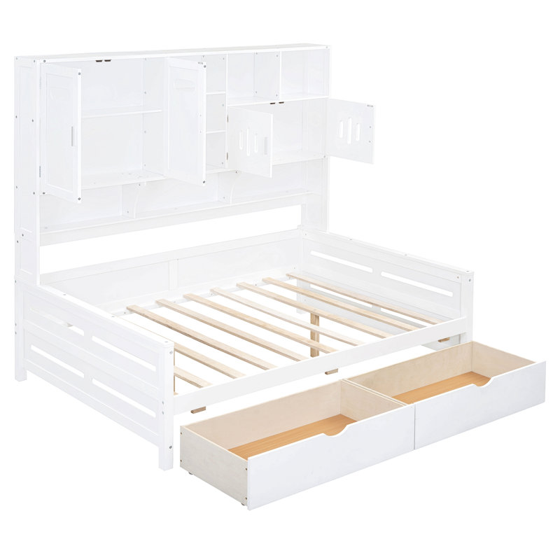 Wooden Daybed With 2 Drawers, And All-In-One Cabinet And Shelf, Full/Double, White