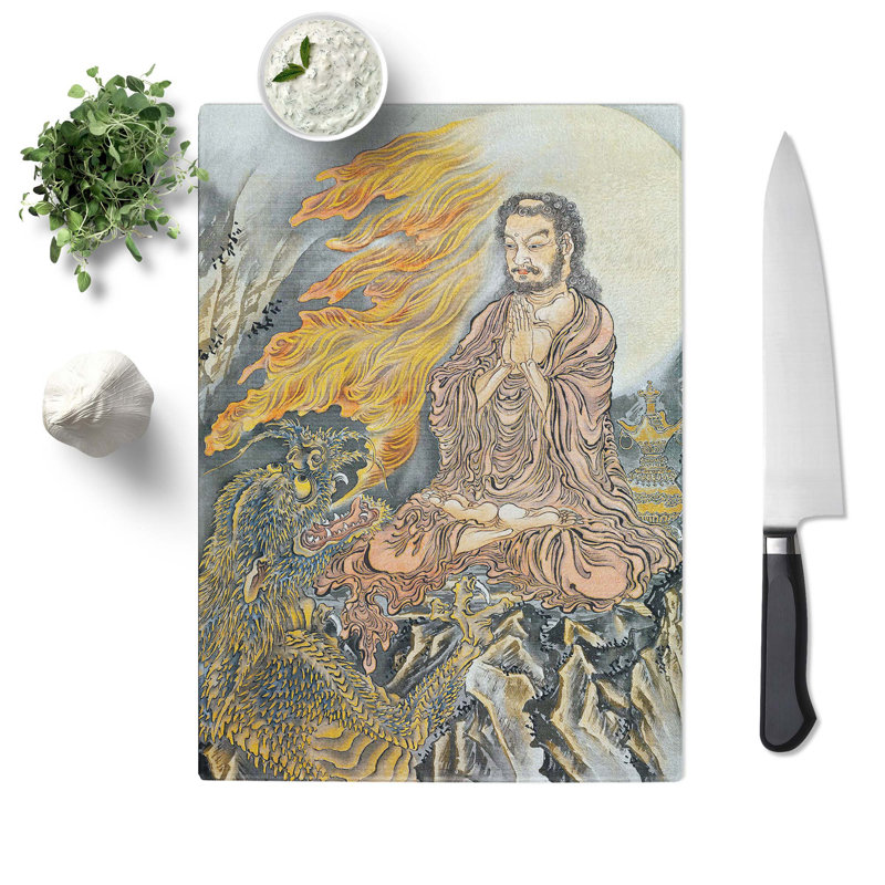 Tempered Glass Shakyamuni Conquering the Demons by Kawanabe Kyosai Chopping Board, 28.5 cm x 39 cm