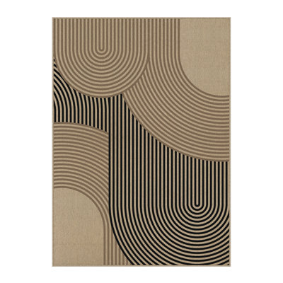 Geometric Striped Jute Area Rug in Black/Brown