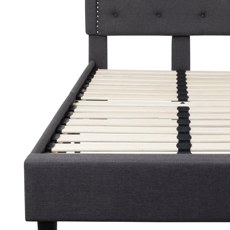 Aluino Arched Button Tufted Upholstered Platform Bed Frame - No Box Spring Required, Dark Gray, Twin