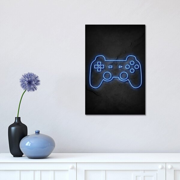 Bless international Playstation Controller Neon Framed On Canvas by Durro Art  Print