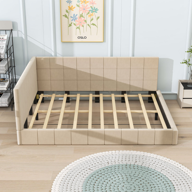 Lit de jour en bois rembourré avec support central, Beige