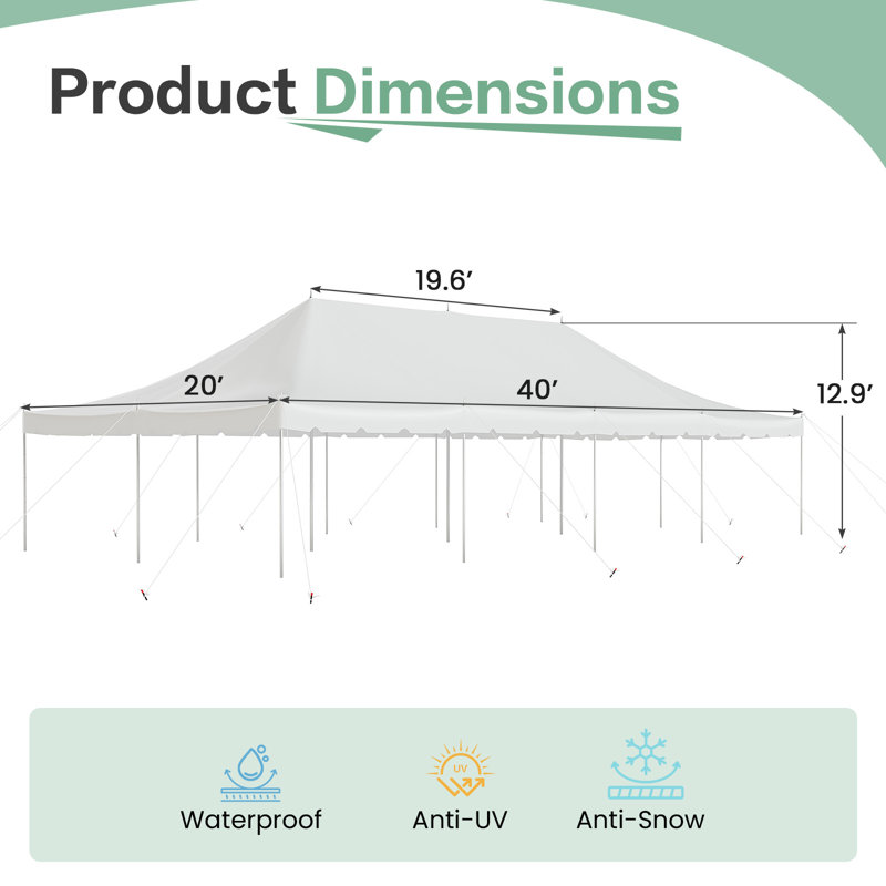20' X 40' Pole Party Tent, Heavy Duty Pvc Outdoor Canopy, 40' x  20'