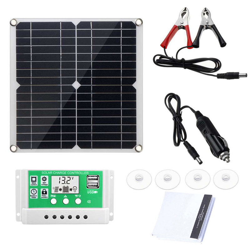 20W Monocrystalline Solar Panel Kit with Controller IP64 Waterproof High Conversion Rate Solar Charge Controller Accessories