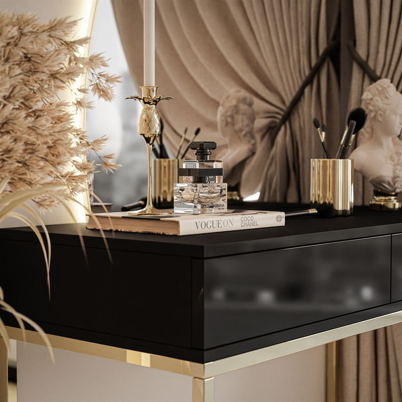 Dalshawn Dressing Table with Mirror, Black
