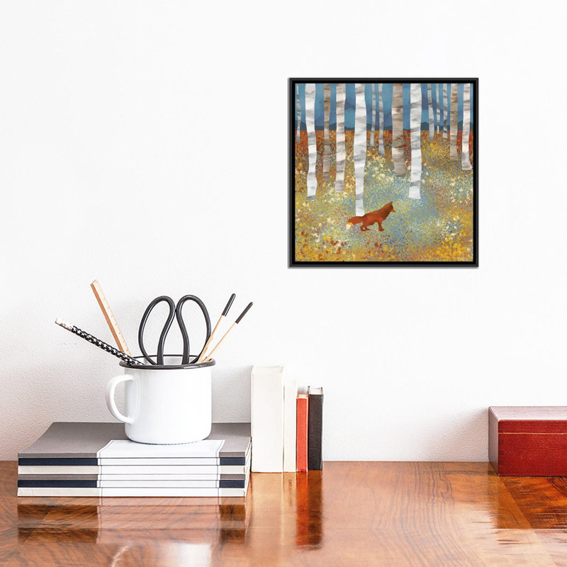 Autumn Fox - impression d'art graphique, Pas de tapis, H 12 po x l 12 po x P 1,5 po, Toile encadrée noire