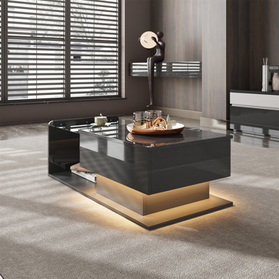 Modern Lift-Top Coffee Table With Led Lighting - Adjustable Height