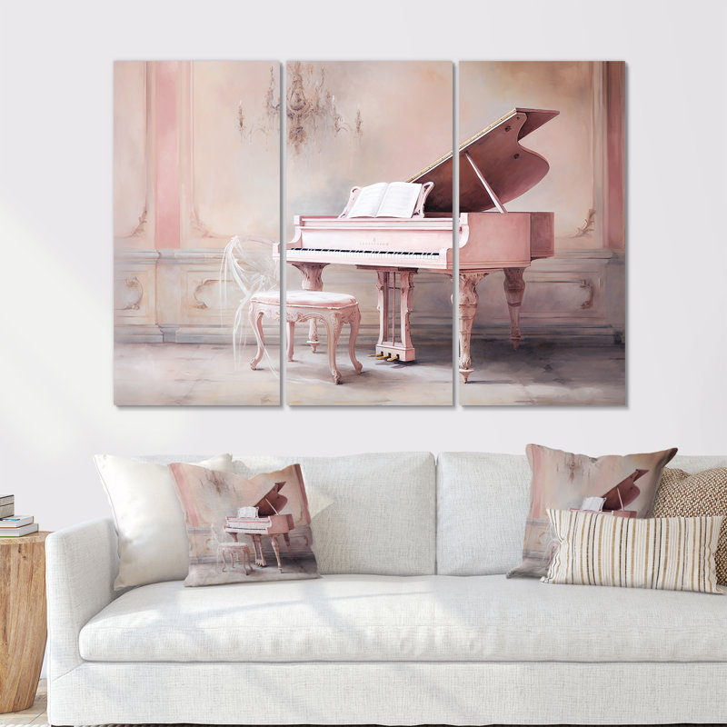 «Pink Pastel Piano Play IV», ensemble d'art sur toile, H 28 po x l 36 po x P 1 po