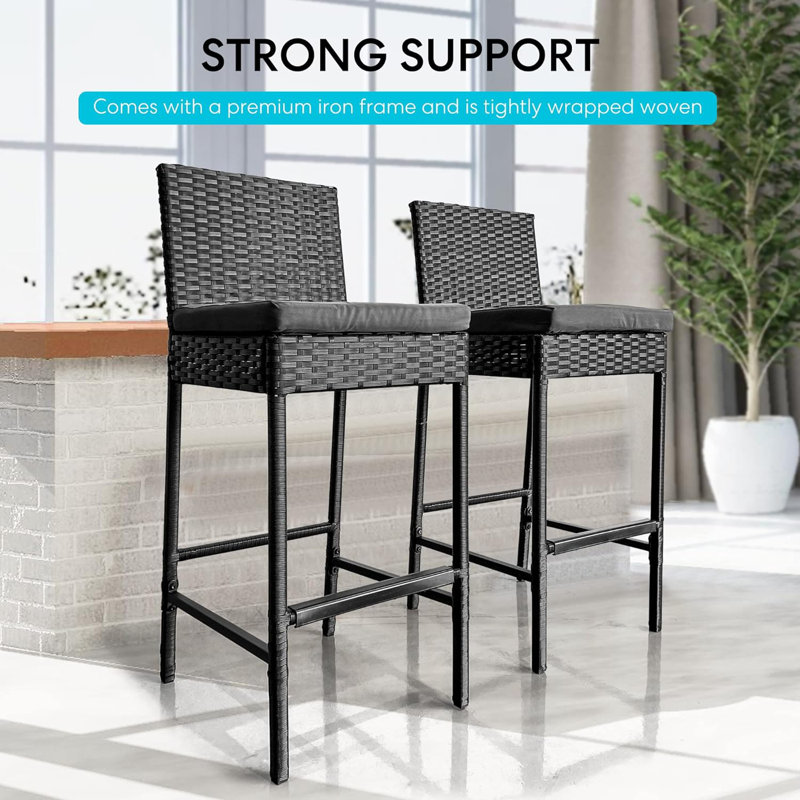 Aize Polyethylene (PE) Wicker Outdoor 27.5'' Bar Stool with Cushion
