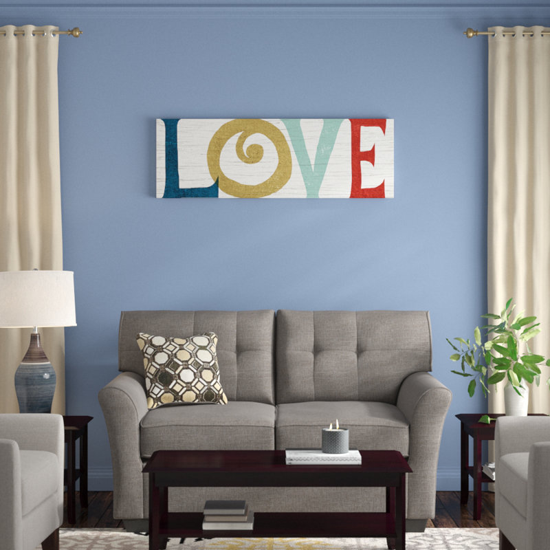 « love », art textuel sur toile tendue, H 16 po x l 48 po x P 1,5 po, Toile tendue, Aucun mat
