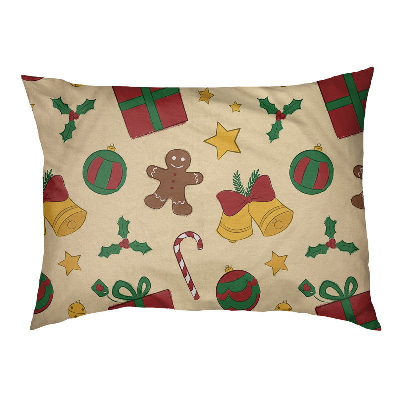 Coussin pour chien de noël d’extérieur christmas décoration, Grand (l 40 po x P 30 po x H 7 po), Jaune / Rouge