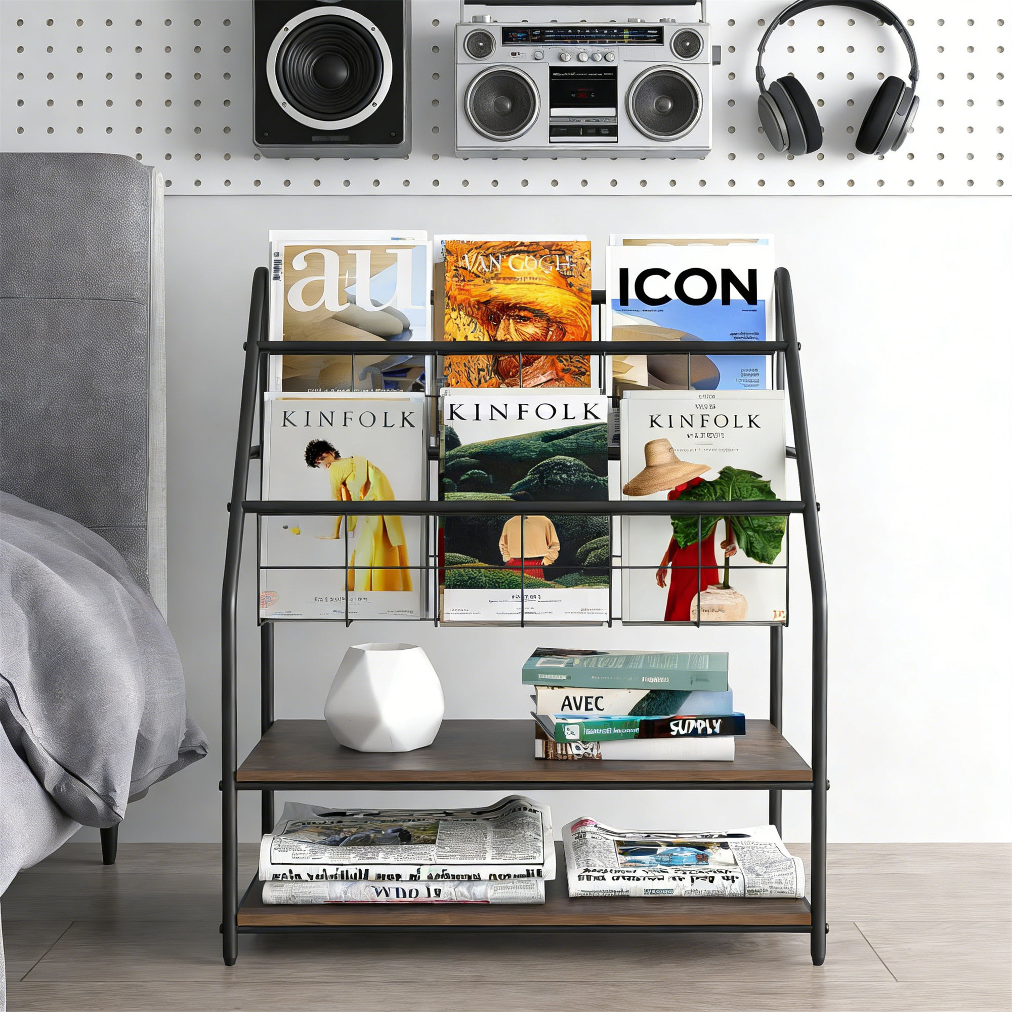 Magazine Ladder Rack 17 Stories Floor Standing Magazine Rack With 2 Shelves For Brochures ...