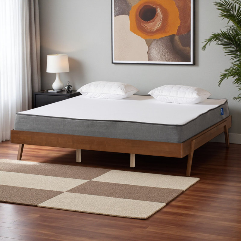 Galwyn Queen Size Bed Frame - Mid-Century Modern Brown, 14.69'' H X 82.23'' L X 62.38'' W, Queen