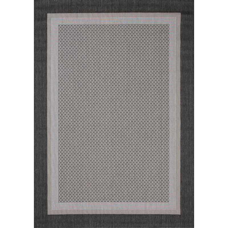 Fitzgerald Gray Black Border Indoor Outdoor Area Rug, Rectangle 5'3" x 7'7"