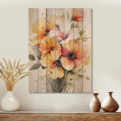 Décoration florale en été dans les prairies II - Botanicals, décoration murale sur bois de pin naturel